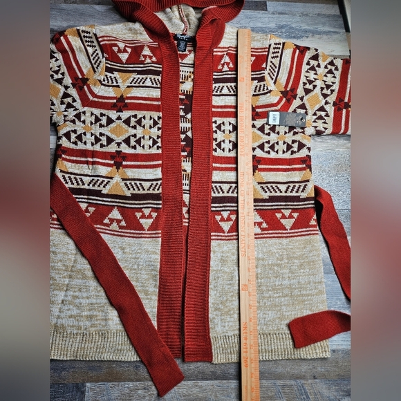 Wrangler Retro Cardigan With Hood Belt Size Large Oatmeal Aztec Print Western - Picture 11 of 13